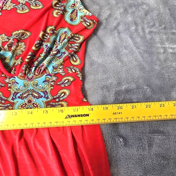2/$30 Mlle Gabrielle Y2K Red Turquoise Long‎ Maxi Dress Size S Oversized - Picture 8 of 13